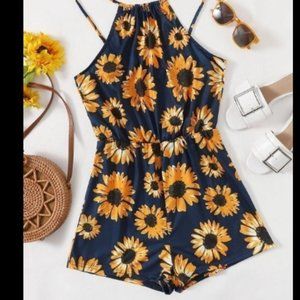 Women's Blue Sunflower Cami Romper SMALL THROUGH XL
